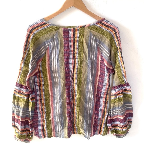 (BN49) En Crème Multi Color Peasant Blouse W/Tassel Ties, Size Small - Picture 6 of 8